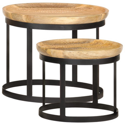 B&Q -  Round Side Tables 2 Pcs Solid Mango Wood And Steel