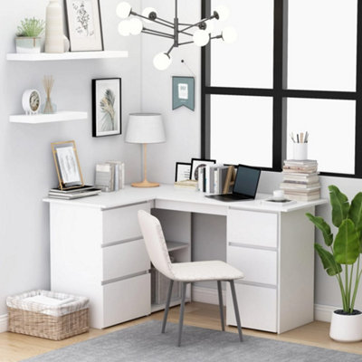 B&Q -  Corner Desk White 145X100X76 Cm Engineered Wood Corner Desks
