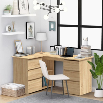 VidaXL Corner Desk - Sonoma Oak - 145x100x76 cm - Engineered Wood - Brown - Image 3
