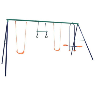 B&Q -  Swing Set With Gymnastic Rings And 4 Seats Steel