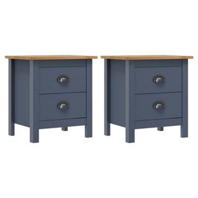 Vidaxl 2X Solid Wood Pine Bedside Cabinets Hill Grey Sideboard Side Cabinet - Image 3