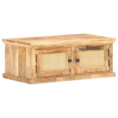 B&Q -  Coffee Table 90X50X35 Cm Solid Mango Wood And Natural Cane Coffee Tables