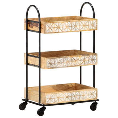 Vidaxl Solid Mango Wood 3-Tier Kitchen Trolley Storage Drawer Rack Dining Cart - Image 2