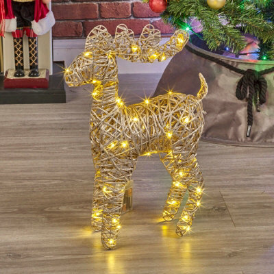 Urbn-Living Urbnliving 45Cm Led Light Up Reindeer Gold Plastic Rattan Wire Frame Christmas Home Decorations from B&Q