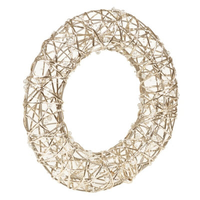 B&Q -  Urbnliving Led 40 Cm Light Up Festive Decorative Snowy Christmas Gold Wire & White Pearls Wall Door Wreath  Pre Lit