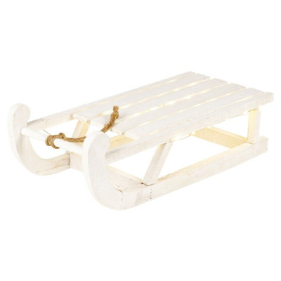 Urbn-Living Urbnliving 30Cm Wooden Sled Led Light Up Display Sleigh White Ornament Novelty Christmas Decoration from B&Q