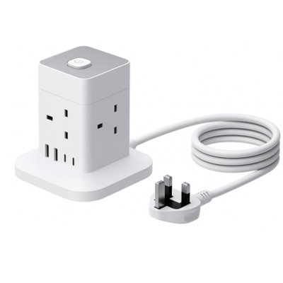 TCP 4 AC Socket Tower Extension Lead - 2 USB-A & 2 USB-C Ports - 1.2m Cable - White - Image 4