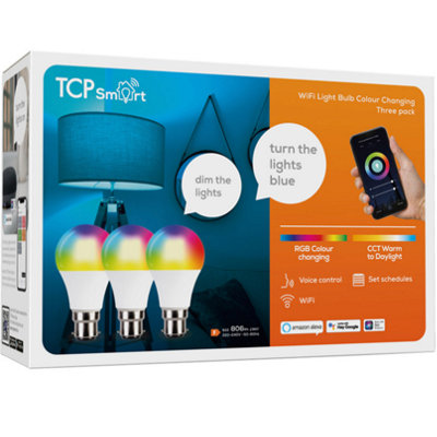 Tcp Smart Wifi Led Classic Lightbulb 806Lm B22 Cct + Rgb 3Pk from B&Q