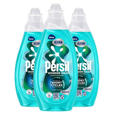 Persil Wonder Wash Liquid Laundry Detergent Non Bio Speed Clean 55W, 3Pk 1.485L