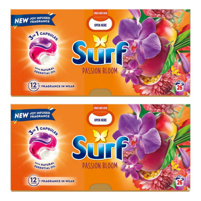 Surf 3 In 1 Laundry Washing Detergent Capsules Passion Bloom, 52 Washes, 2Pk 3In