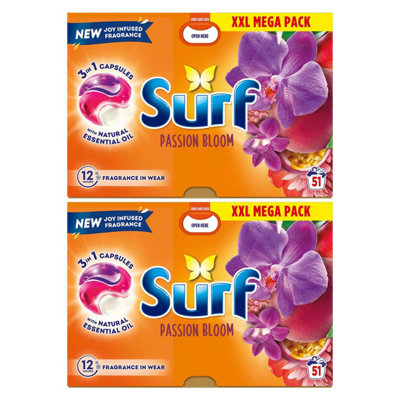 Surf 3 In 1 Laundry Washing Detergent Capsules Passion Bloom, 102 Washes, 2Pk 3In