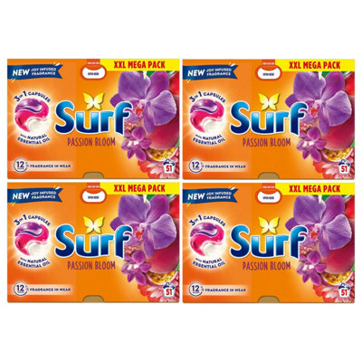 Surf 3 In 1 Laundry Washing Detergent Capsules Passion Bloom, 204 Washes, 4Pk