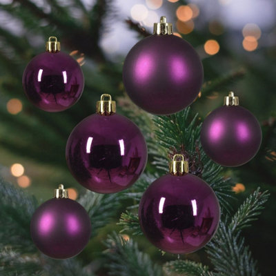 Decoris 30 Fig Purple Christmas Tree Baubles Shatterproof Hanging Decoration 4Cm 5Cm 6Cm from B&Q