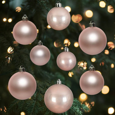 Decoris 30 Blush Pink Christmas Tree Baubles Shatterproof Hanging Decoration 4Cm 5Cm 6Cm from B&Q