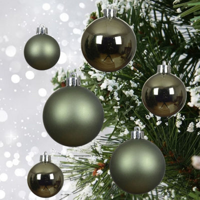 Decoris 30 Rosemary Green Christmas Tree Baubles Shatterproof Hanging Decoration 4Cm 5Cm 6Cm from B&Q