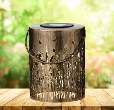 Lumineo Wild Meadow Solar Table Lantern Rustic Warm White Decorative Garden Lamp 18Cm from B&Q