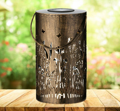 Lumineo Large Wild Meadow Solar Table Lantern Rustic Warm White Tall Garden Lamp 28Cm from B&Q
