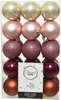 Decoris 30 Blush Pink Gold Orange Mix Christmas Tree Baubles from B&Q