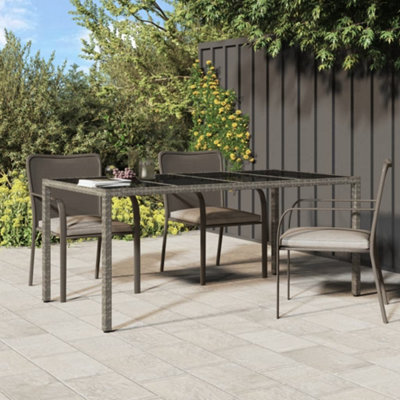 Walplus Grey Garden Table 190X90x75 Cm Tempered Glass And Poly Rattan