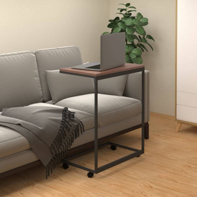 Walplus Black Side Table With Wheels 55X35x70 Cm Engineered Wood