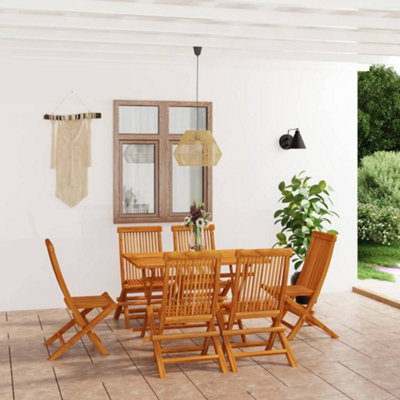 Walplus 7 Piece Garden Outdoor Dining Set Suitable For Backyard, Patio Solid Teak Wood