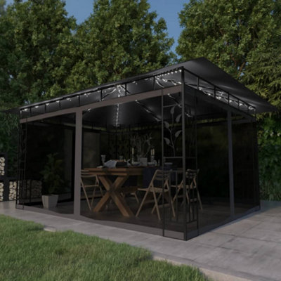 Walplus Gazebo With Mosquito Net&led String Lights 4X3X2.73M Anthracite from B&Q