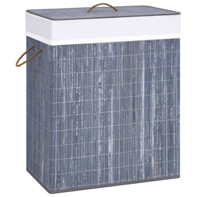 VidaXL Bamboo Laundry Basket Grey 100L - Removable Liner, Handles, Foldable - Image 3