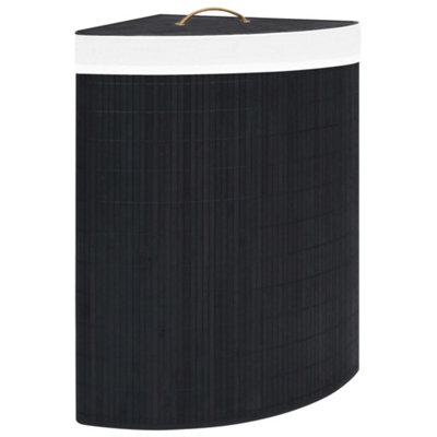 Vidaxl Black Bamboo Corner Laundry Basket 60 Large