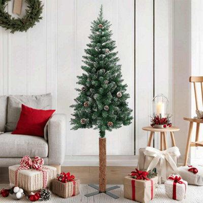 Vidaxl Slim Christmas Tree With Real Wood And White Snow Green 150 Cm from B&Q