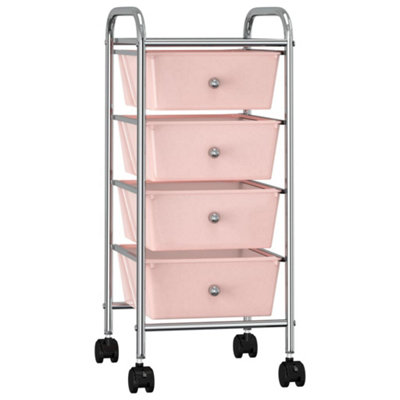 Vidaxl 4-Drawer Mobile Storage Trolley Pink Plastic Cosmetic Trolley Office - Image 2