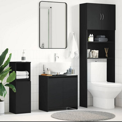 Vidaxl Bathroom Cabinet Black Engineered Wood Home Cupboard Under Basin Unit - Image 3