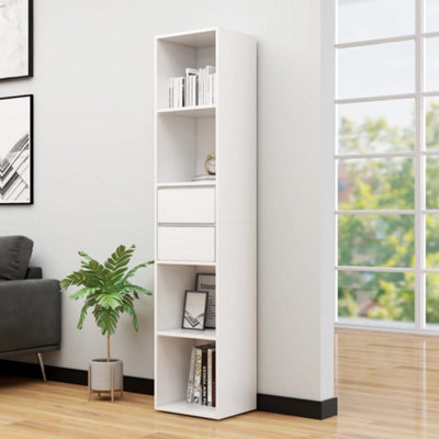 vidaXL Tall Bookcase - 4 Shelves - 2 Drawers - White - Image 3