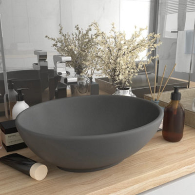 B&Q -  Luxury Basin Oval-Shaped Matt Dark Grey 40X33 Cm Ceramic