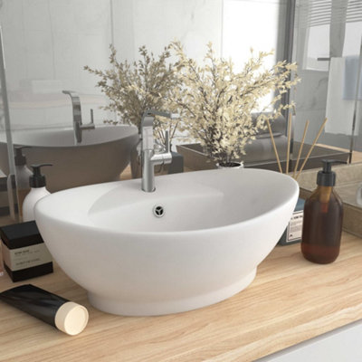 B&Q -  Luxury Basin Overflow Oval Matt White 58.5X39 Cm Ceramic