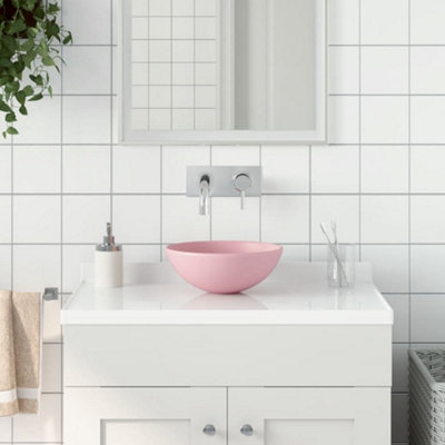 B&Q -  Bathroom Sink Ceramic Matt Pink Round
