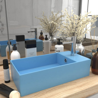 B&Q -  Bathroom Sink With Overflow Ceramic Light Blue