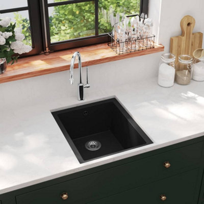 Vidaxl Black Kitchen Sink With Overflow Hole Granite