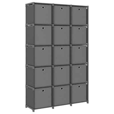 B&Q -  15-Cube Display Shelf With Boxes Grey 103X30X175.5 Cm Fabric