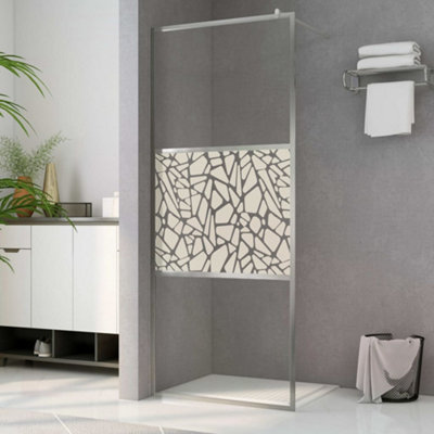 Vidaxl Walk-In Shower Wall Esg Glass With Stone Design 100X195 Cm