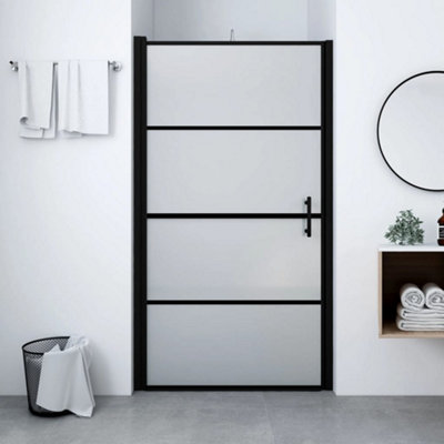 Vidaxl Shower Door Frost Tempered Glass 81X195 Cm Black