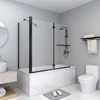 Vidaxl Black Bi-Folding Shower Enclosure Esg 120X68x130 Cm