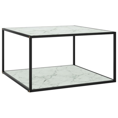 Vidaxl Coffee Table Black With White Marble Glass 90X90X50 Cm