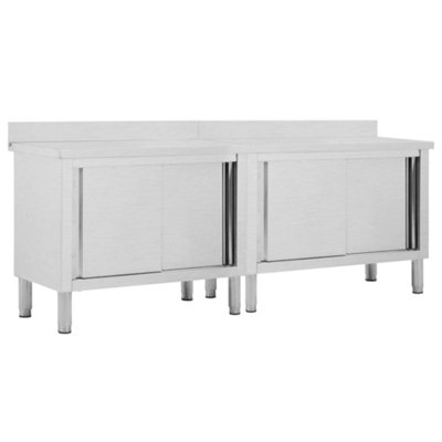Vidaxl Work Tables With Sliding Doors 2Pcs 240X50X(95-97)Cm Stainless Steel Work Tables from B&Q