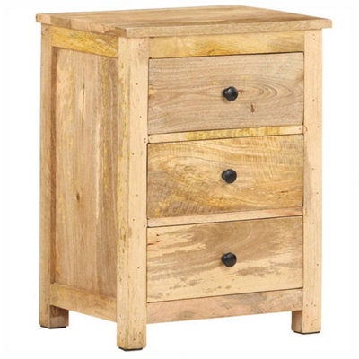 VidaXL Bedside Cabinet - Solid Mango Wood - Brown - 45x35x60 cm - 3 Drawers - Image 3