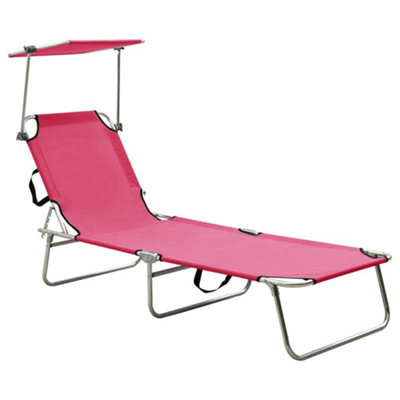 Vidaxl Folding Sun Lounger With Canopy Steel Magento Pink from B&Q