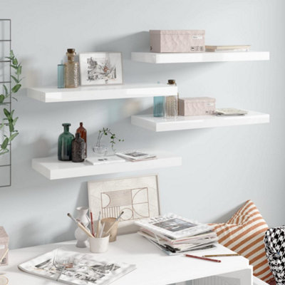 B&Q -  Floating Wall Shelves 4 Pcs High Gloss White 60X23.5X3.8 Cm Mdf