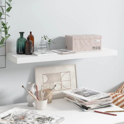B&Q -  Floating Wall Shelf High Gloss White 80X23.5X3.8 Cm Mdf