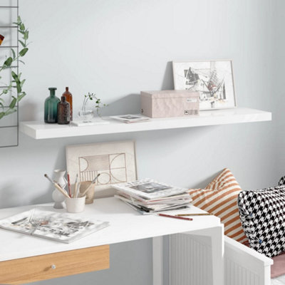 B&Q -  Floating Wall Shelf High Gloss White 120X23.5X3.8 Cm Mdf