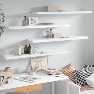 Vidaxl White Floating Wall Shelves Pcs High Gloss 120X23.5x3.8 Cm Mdf Size 4