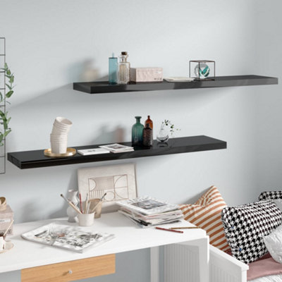 B&Q -  Floating Wall Shelves 2 Pcs High Gloss Black 120X23.5X3.8 Cm Mdf